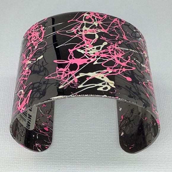 Nordstrom Jewelry - Nordstrom Black Metal Cuff Bracelet with Pink and White Paint Splatter Drizzle